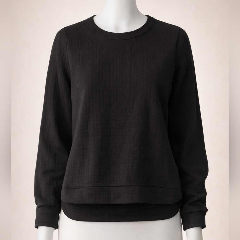 Madewell Quilted Texture Sweatshirt | Black Crewneck | Long Sleeve Pullover